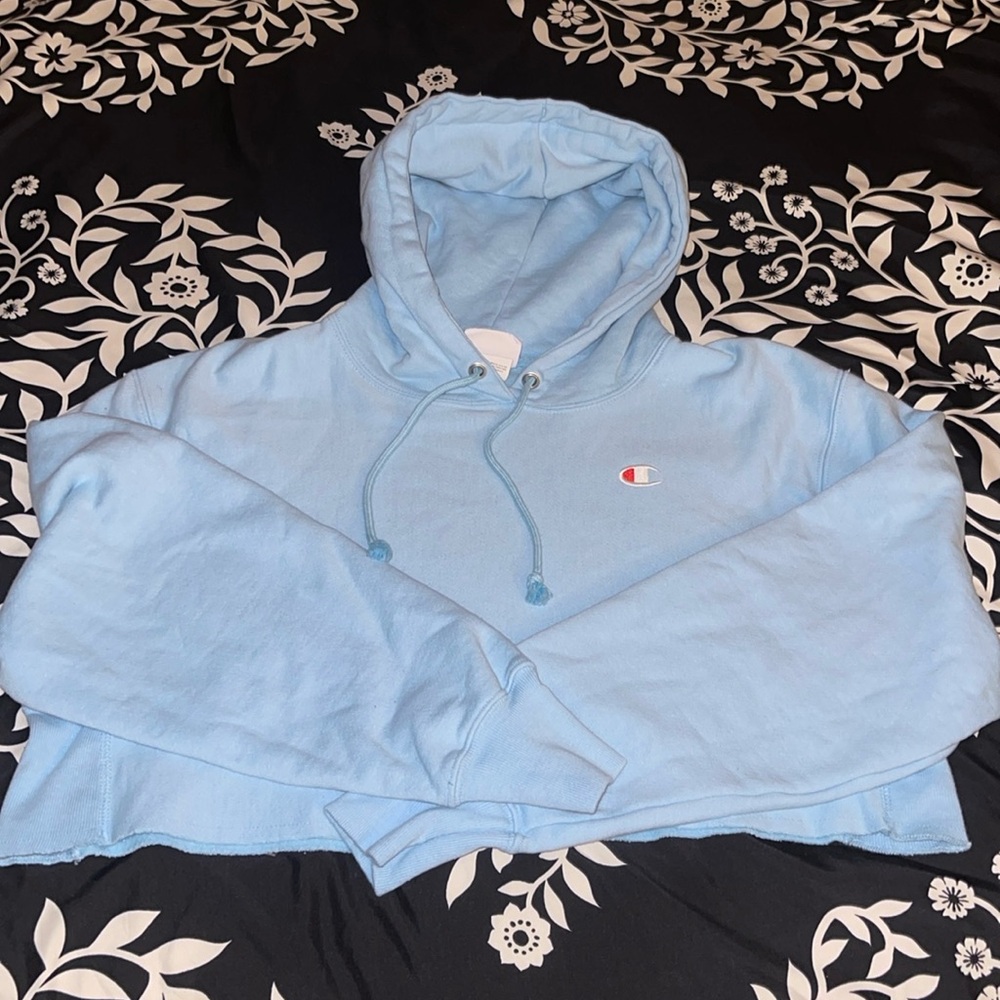 Champion Baby Blue Cropped Hoodie size Medium
